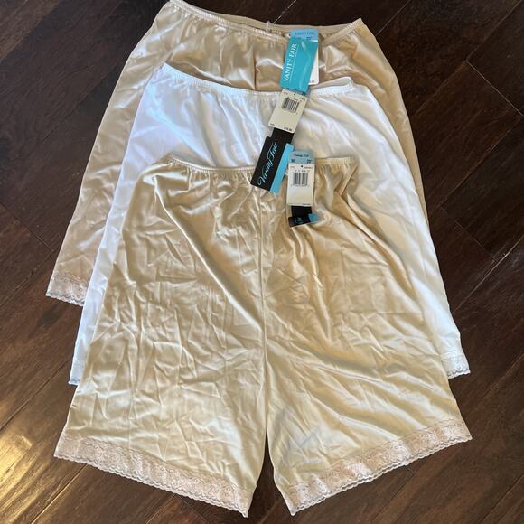 3 NWT Vanity Fair Under Pettipants M Nylon Slip Shorts Lace Bloomers 20” 12-778 - Picture 1 of 5
